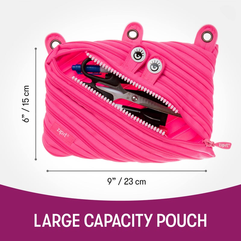 ZIPIT Monster Pencil Case for Girls, Cute 3-Ring Binder Pencil Pouch for Kids and Teens, Stationery Bag for School ,Pink - Image 4